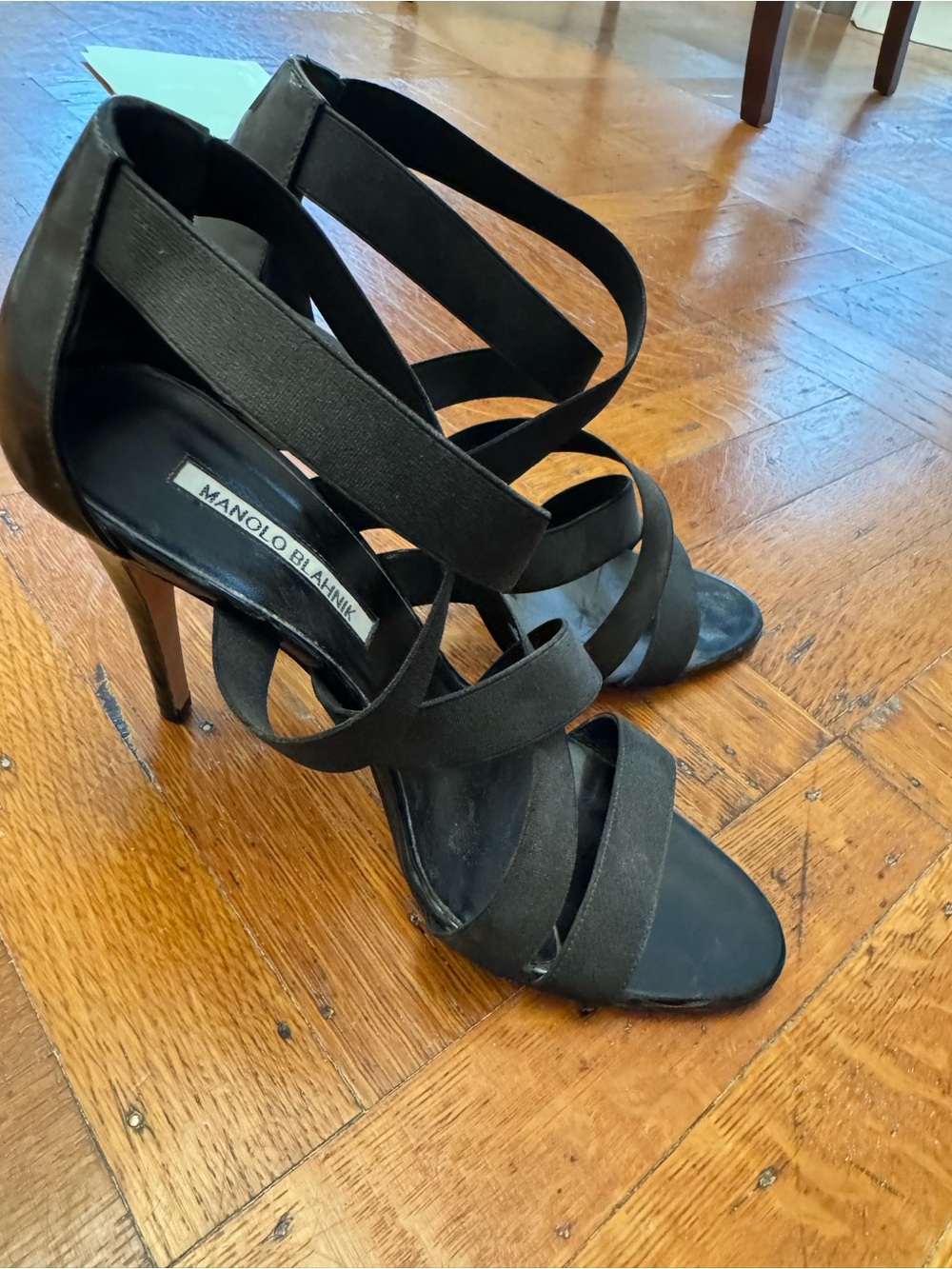 Manolo Blahnik Black Multi-Strap Stiletto Sandals